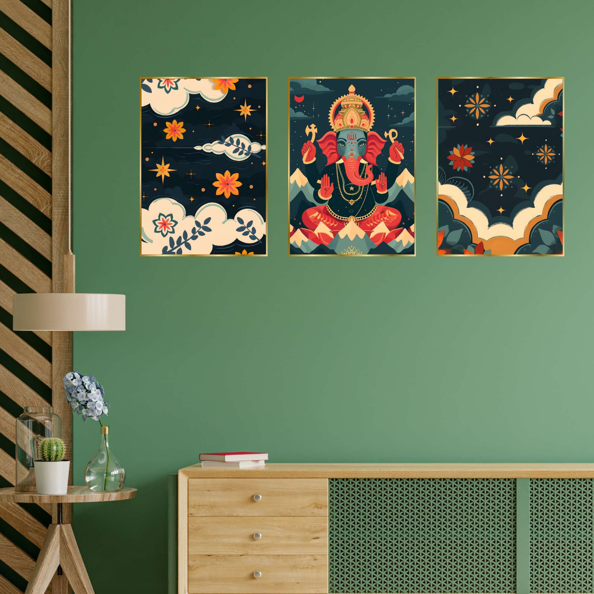 Set of Three Wall Paintings for Wall Dacoration Golden Framed Wall Paintings for Living Room & Bedroom Wall Art for Home Decoration & Office Wall Décor (18x12 inch CH-GD3-6) - Image 2
